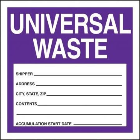 ACCUFORM SAFETY LABEL UNIVERSAL WASTE 6 in x 6 in MHZW16PSP MHZW16PSP